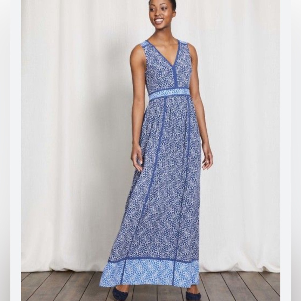 Boden Blue Printed V-Neck Maxi Dress
